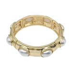 PEARL OVAL STONE ON HAMMERED GOLD STRETCH BRACELET