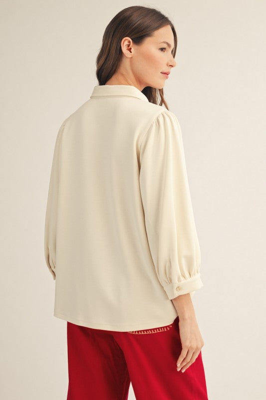 Bray Soft Gold Button Collar Top- Cream