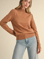 Lightweight Pointelle Mock Neck Sweater- French Beige