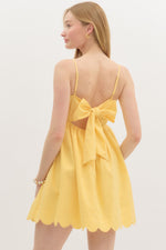 Lemon Scallop Mini Dress with Bow Back Tie Detail