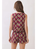 Floral Print Sleeveless Crop Top and Wrap Front Design Skort SET- Burgundy Wine