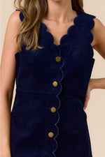 Vivian Navy Corduroy Scallop Edge Button Down Mini Dress