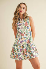 Floral Print Zip Up Collar Sporty Mini Dress
