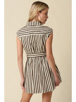 Mia Striped Belted Mini Dress- Brown/Natural