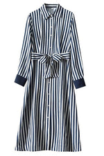 Perfectly Put Together Button Down Midi with Tie Waist and Navy Cuffs