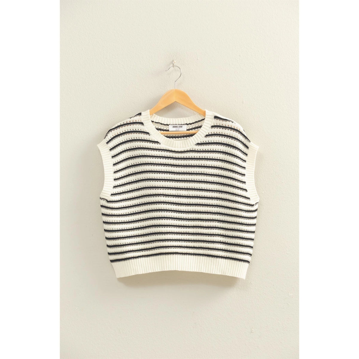 Black Striped Sleeveless Crew Neck Top