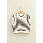 Black Striped Sleeveless Crew Neck Top
