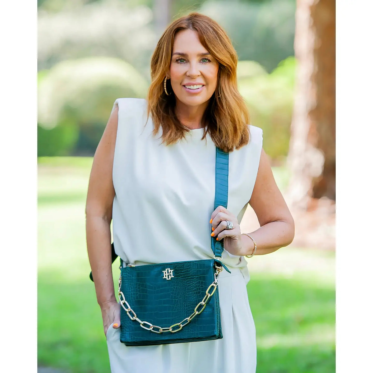 Arianna Hunter Green Croc Crossbody by Caroline Hill