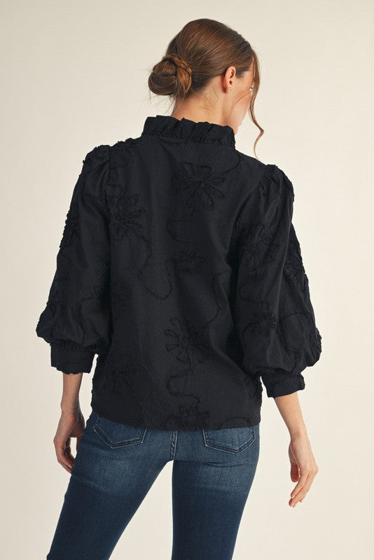 3/4 SLEEVE 3D FLORAL PRINT TOP