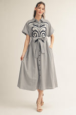 APPILQUE DETAIL BUTTON DOWN PINSTRIPE MIDI DRESS