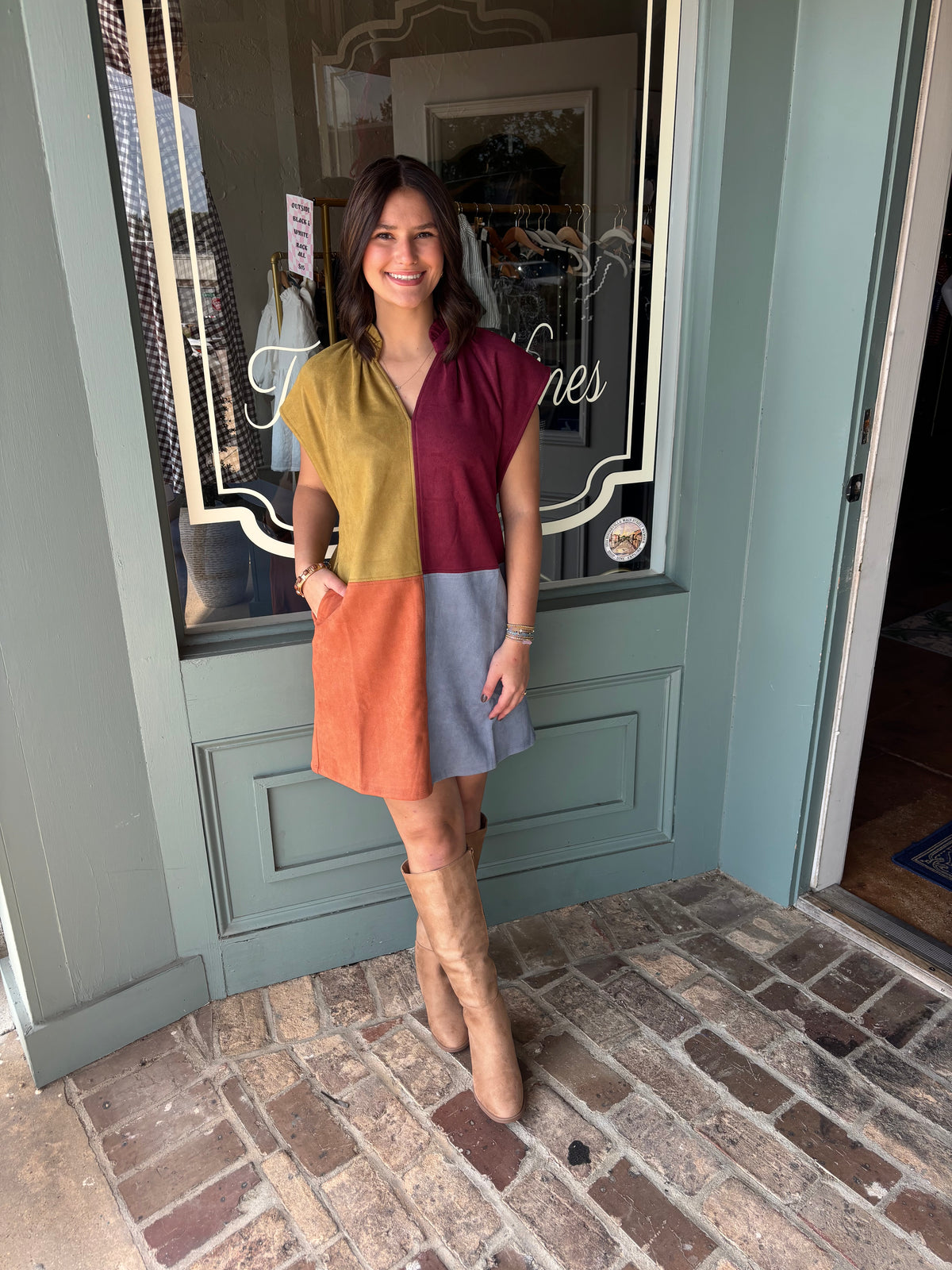THML Suede Feel Colorblock Mini Dress ( XS-L)