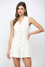 Virginia Top Stitch Detail Collared Button Front Romper by Fate