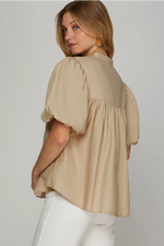 LIGHT TAUPE PUFF SLEEVE TOP