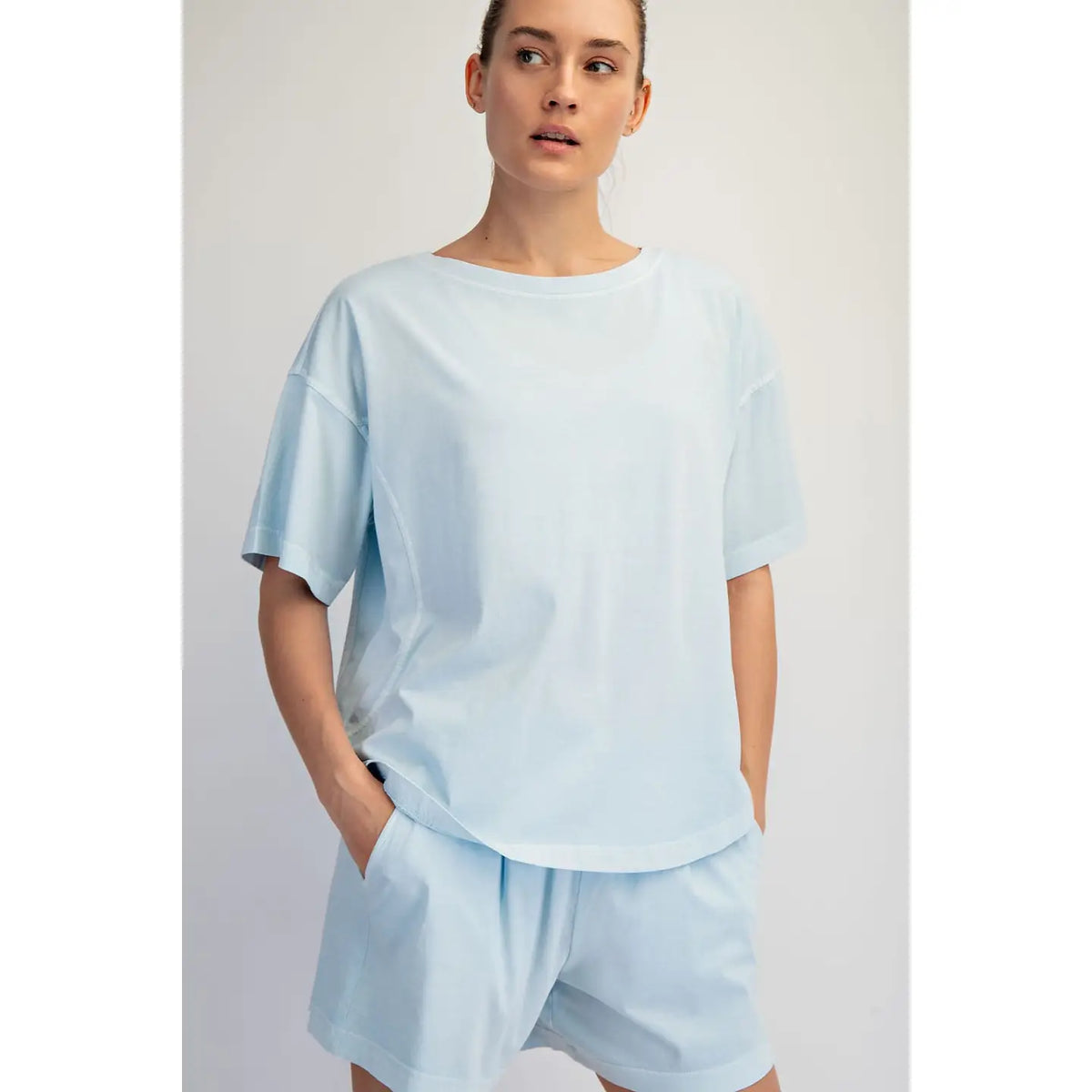 Blake Pigment Washed Cotton Shorts SET by Rae Mode- Light Blue