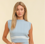 Mock Neck Sleevess Striped Sweater