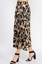 Leopard Print Pleated Midi Skirt