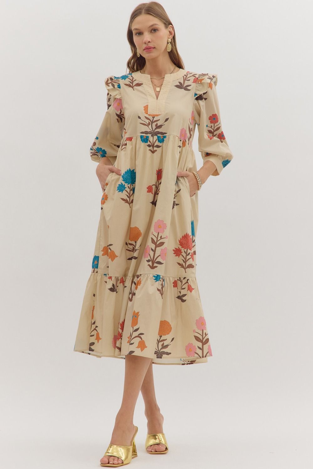 Beatrice Ecru Floral Print Midi