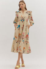 Beatrice Ecru Floral Print Midi