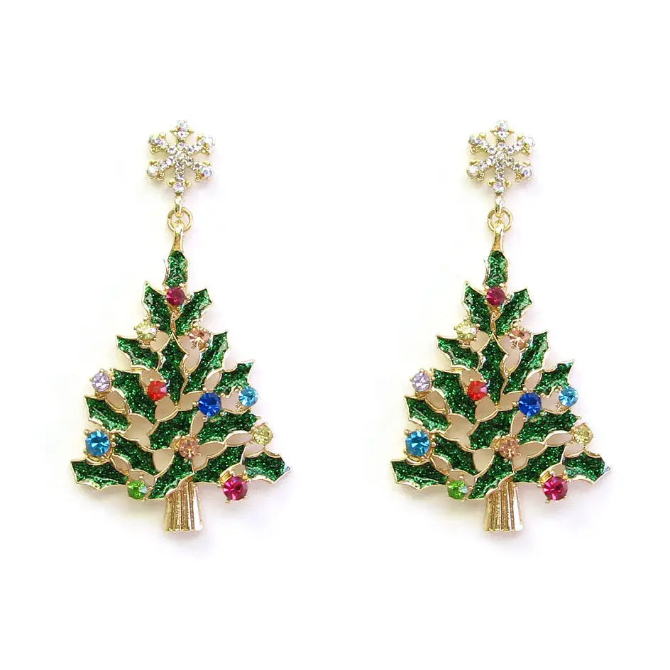 GREEN COLOR COATED METAL CHRISTMAS TREE EARRINGS