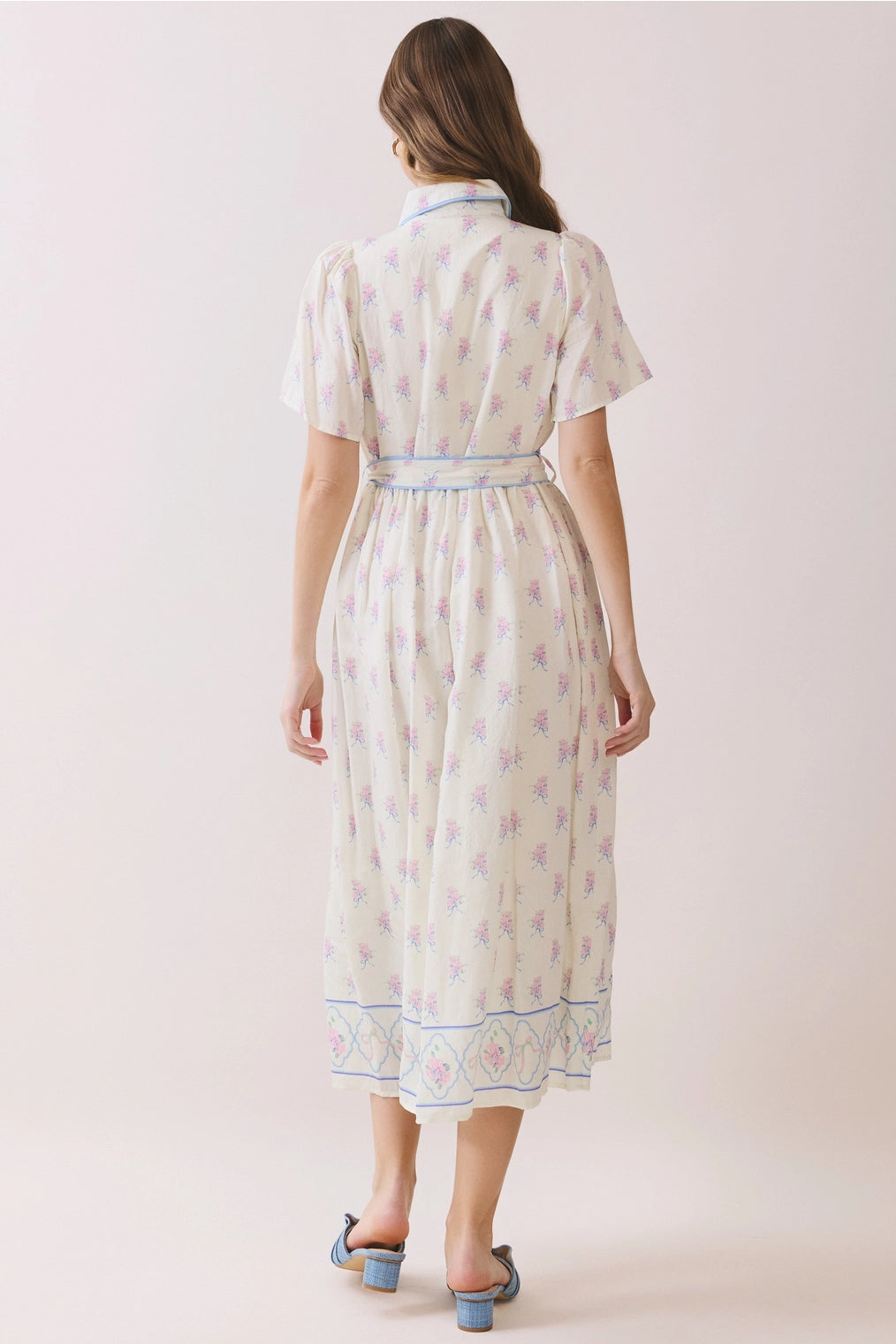 Suzanna Floral Contrast Piping Detail Tie Waist Midi Dress