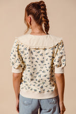 Vintage Floral Short Sleeve Sweatshirt With Peter Pan Collar