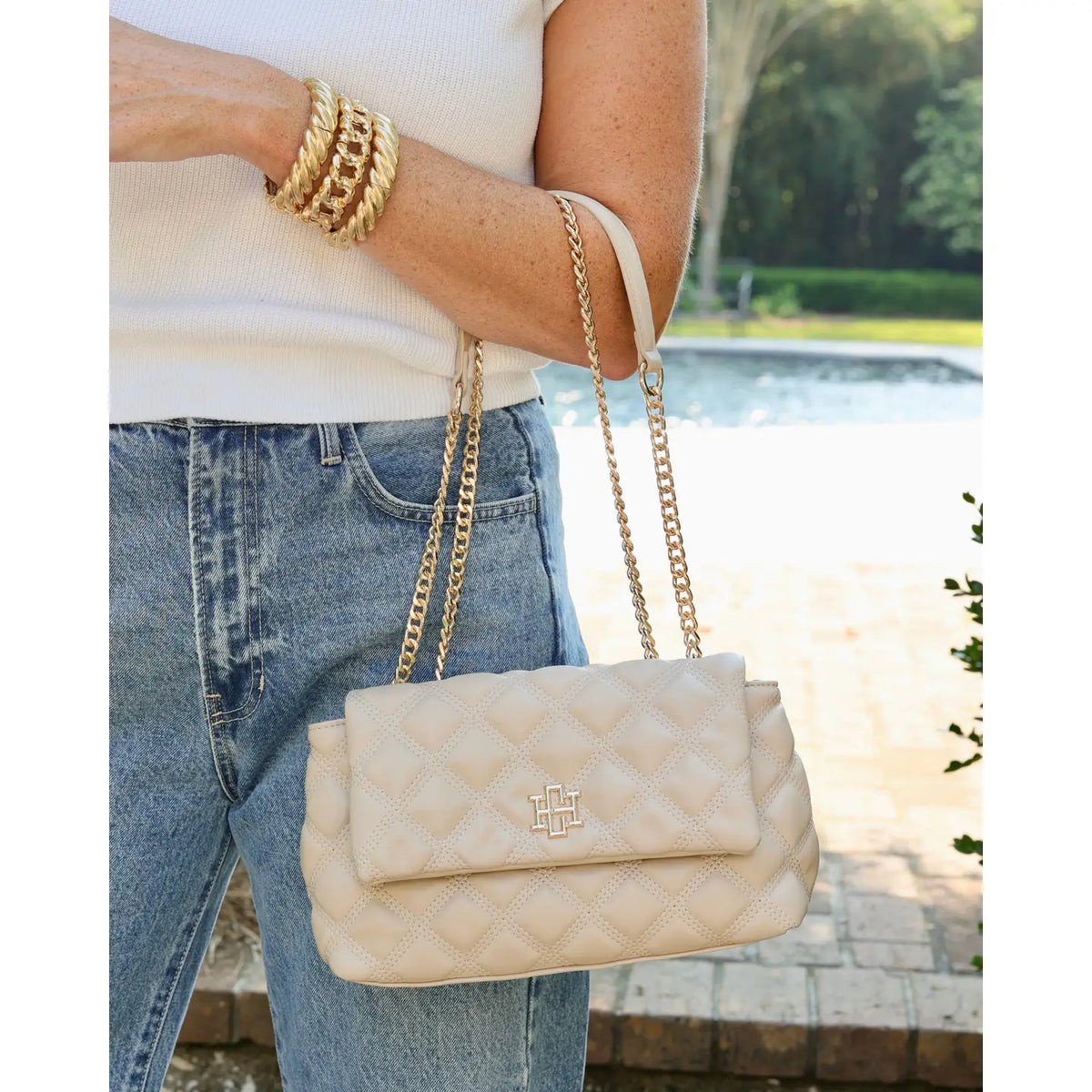 Caroline Hill Leigh Quilted Crossbody Nude