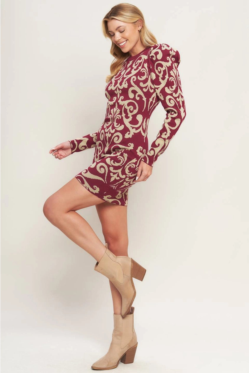 Body Contouring Jacquard Knit Sweater Dress * runs small