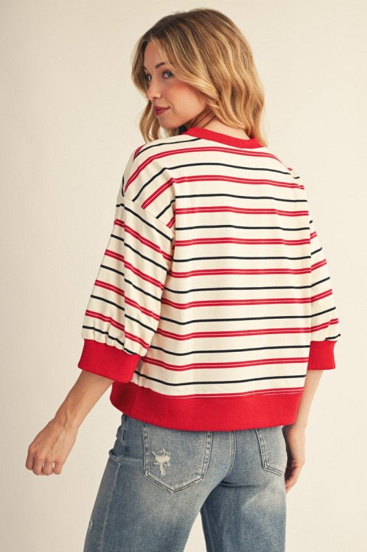 Whitt Striped Knit Top- Red/Black