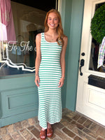 Charlie Striped Sleeveless Rib Knit Maxi Dress- Green/White