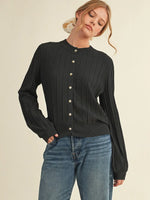 Soft Ribbed Sweater Cardigan- Black