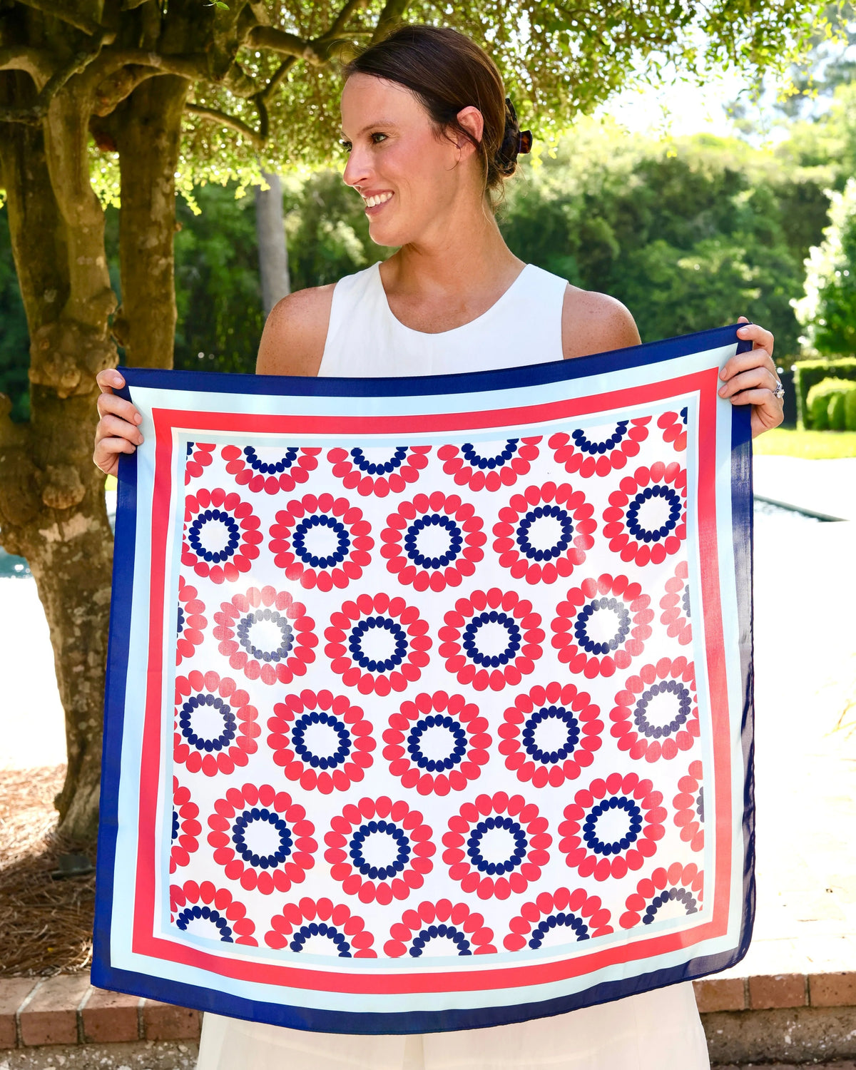 Lucy Floral Medium Scarf Navy/Red/Light Blue