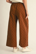 Ellison Wide Leg Polka Dot Pant w/ Drawstring Waist - Cognac
