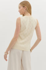 Abstract Ivory Gold Button Down Sweater Knit Vest
