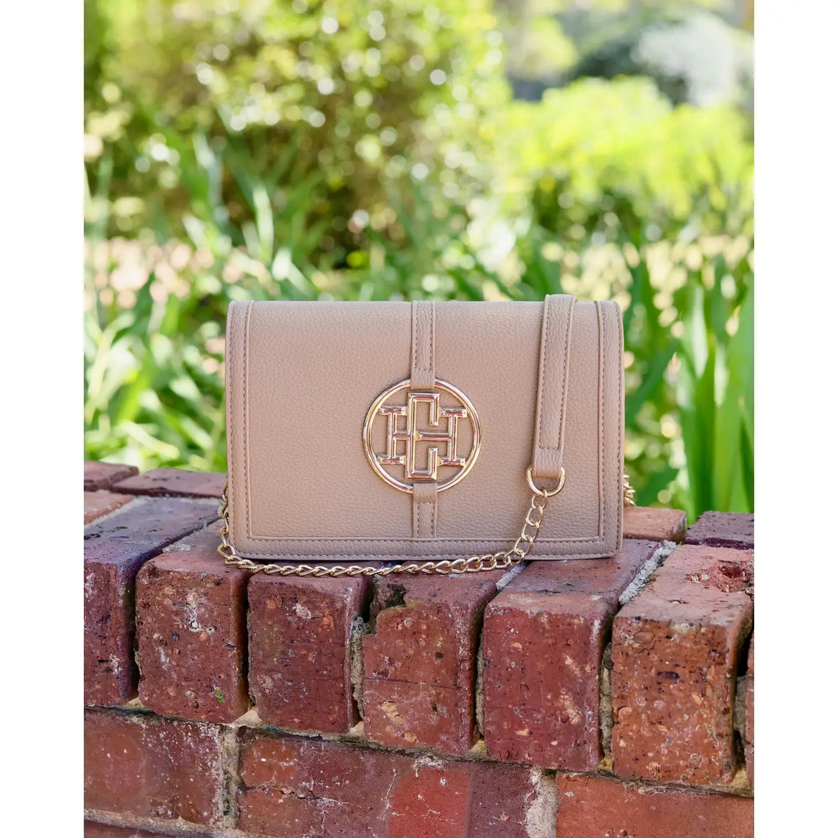 Cecilia Circle Logo Handbag Taupe by Caroline Hill