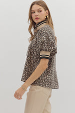 Peyton Leopard Half Zip Top featuring Multicolor Band Collar