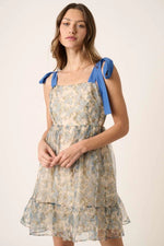 Vintage floral mini with periwinkle shoulder ties
