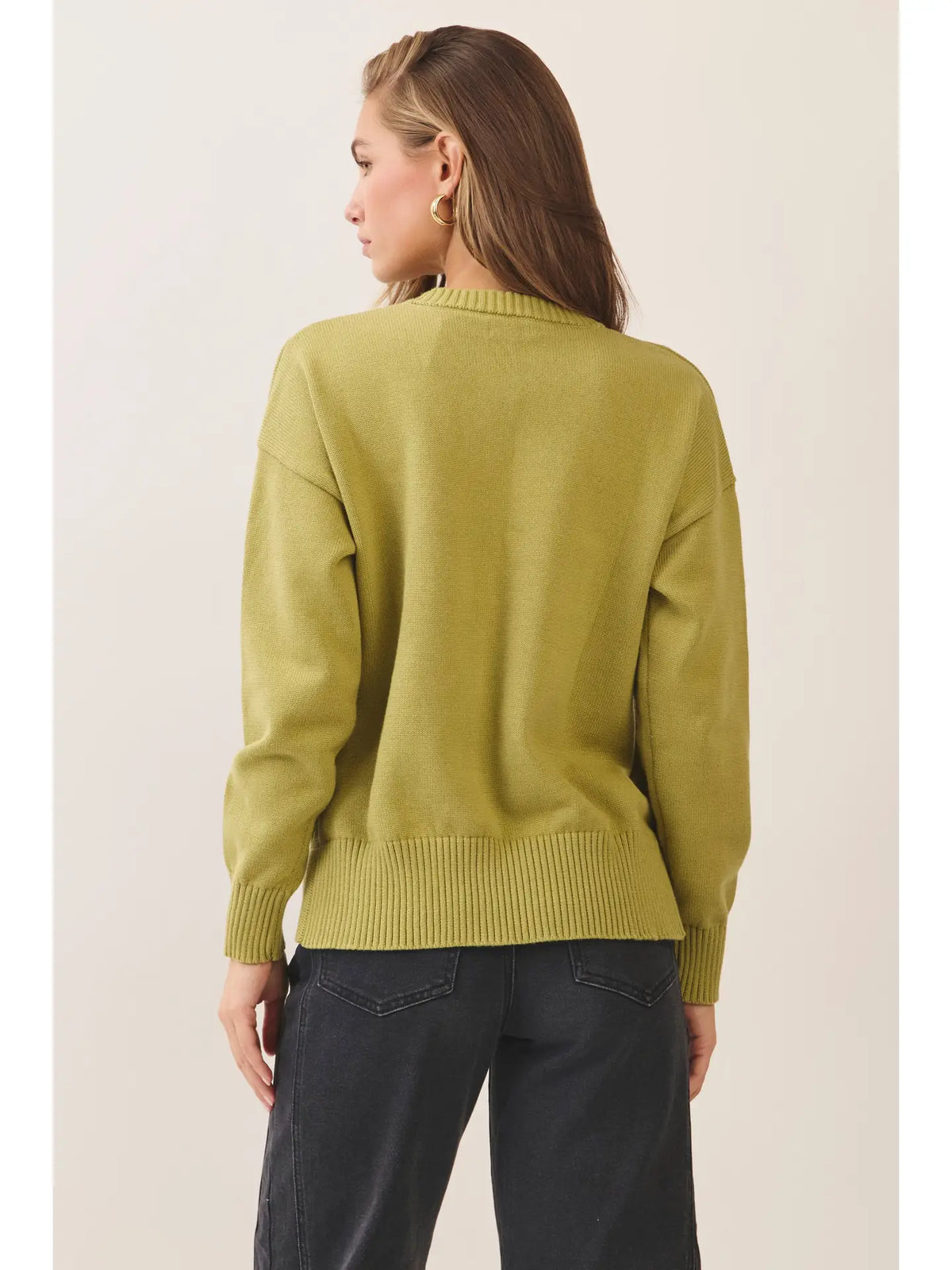 Flying Duck Intarsia Crew Neck Sweater- Chartreuse