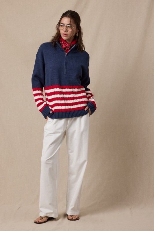 Nantucket Half Zip Stripe Detail Sweater
