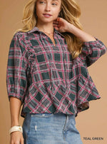 Faded Plaid Peplum Top