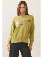 Flying Duck Intarsia Crew Neck Sweater- Chartreuse