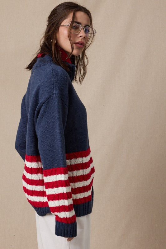 Nantucket Half Zip Stripe Detail Sweater