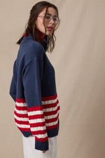 Nantucket Half Zip Stripe Detail Sweater