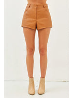 Weave Vegan Leather Shorts with PocketsAvailable in Maroon or Camel