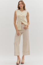 Kara Ankle Length Cuffed Pants with Classic Jean Pockets - Sand