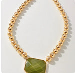 GOLD EPOXY STONE NECKLACE -OLIVE