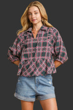 Faded Plaid Peplum Top