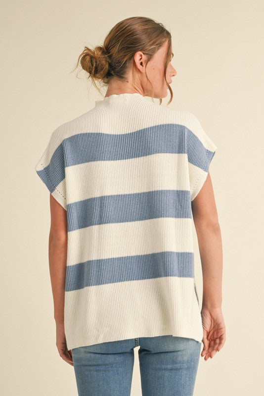 Carly Blue Striped Sweater Knit Top