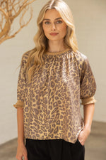 Raglan Puff Sleeve Metallic Animal Print Top by Voy