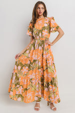 Floral Print Tiered Ruffle Maxi