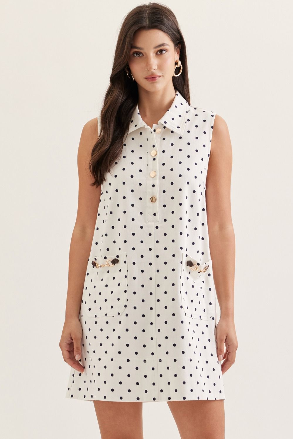 Jules Polka Dot Collar Mini Dress with Horsebit Pocket Detail